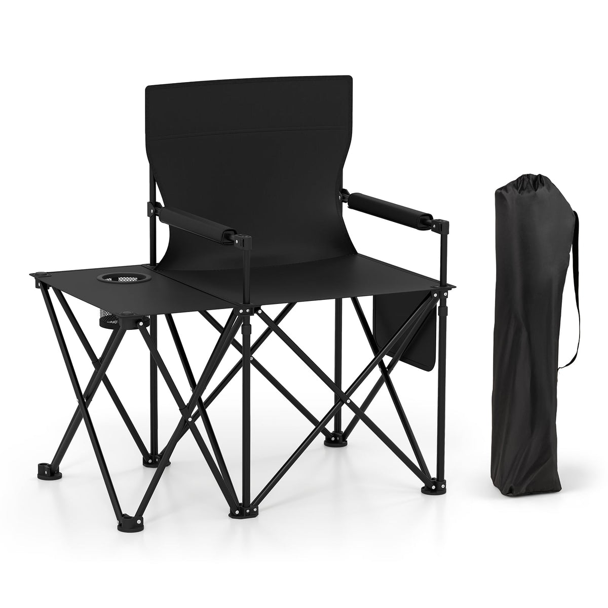 Oversized Camping Chair with Side Table and 2 Storage Pockets-Black-Camping Furniture-DECOROLALA