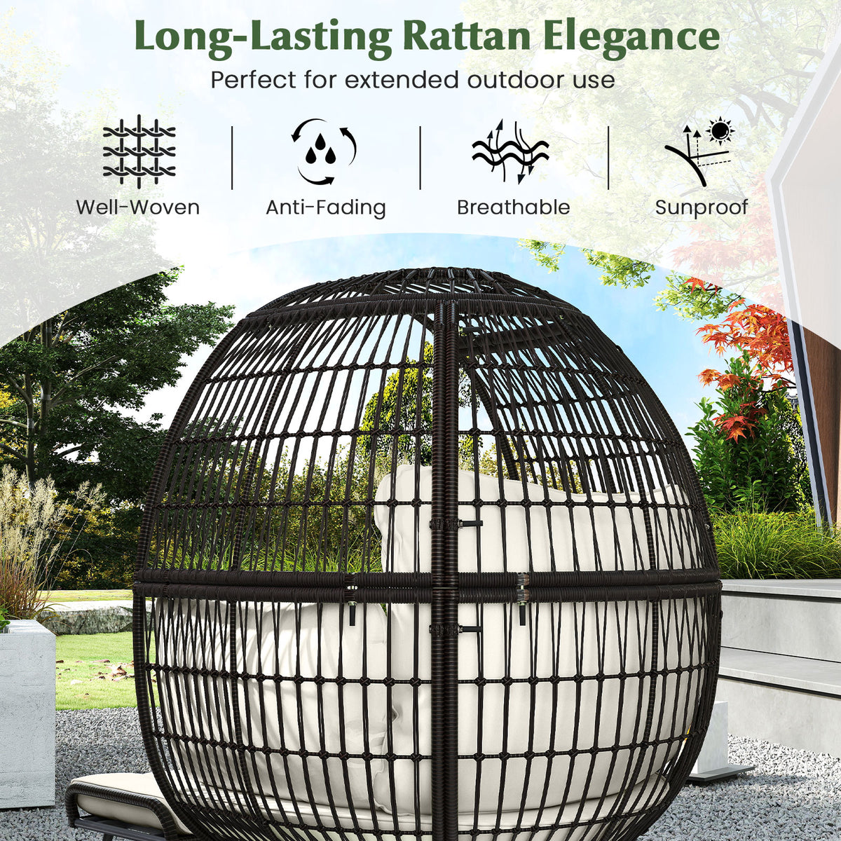 Oversized Egg Chair with Ottoman and Soft Cushions-Outdoor Chaise Lounges-DECOROLALA
