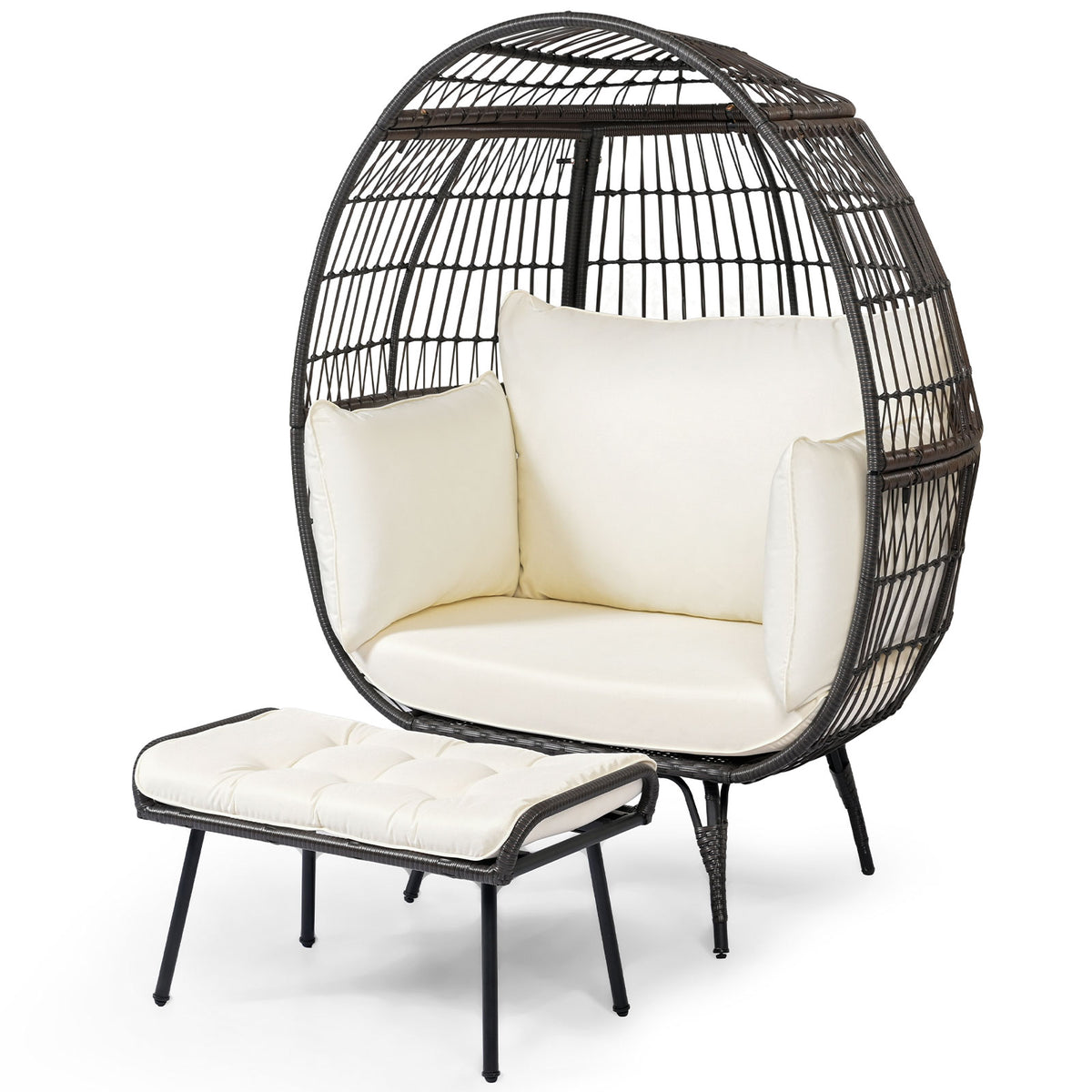 Oversized Egg Chair with Ottoman and Soft Cushions-Outdoor Chaise Lounges-DECOROLALA