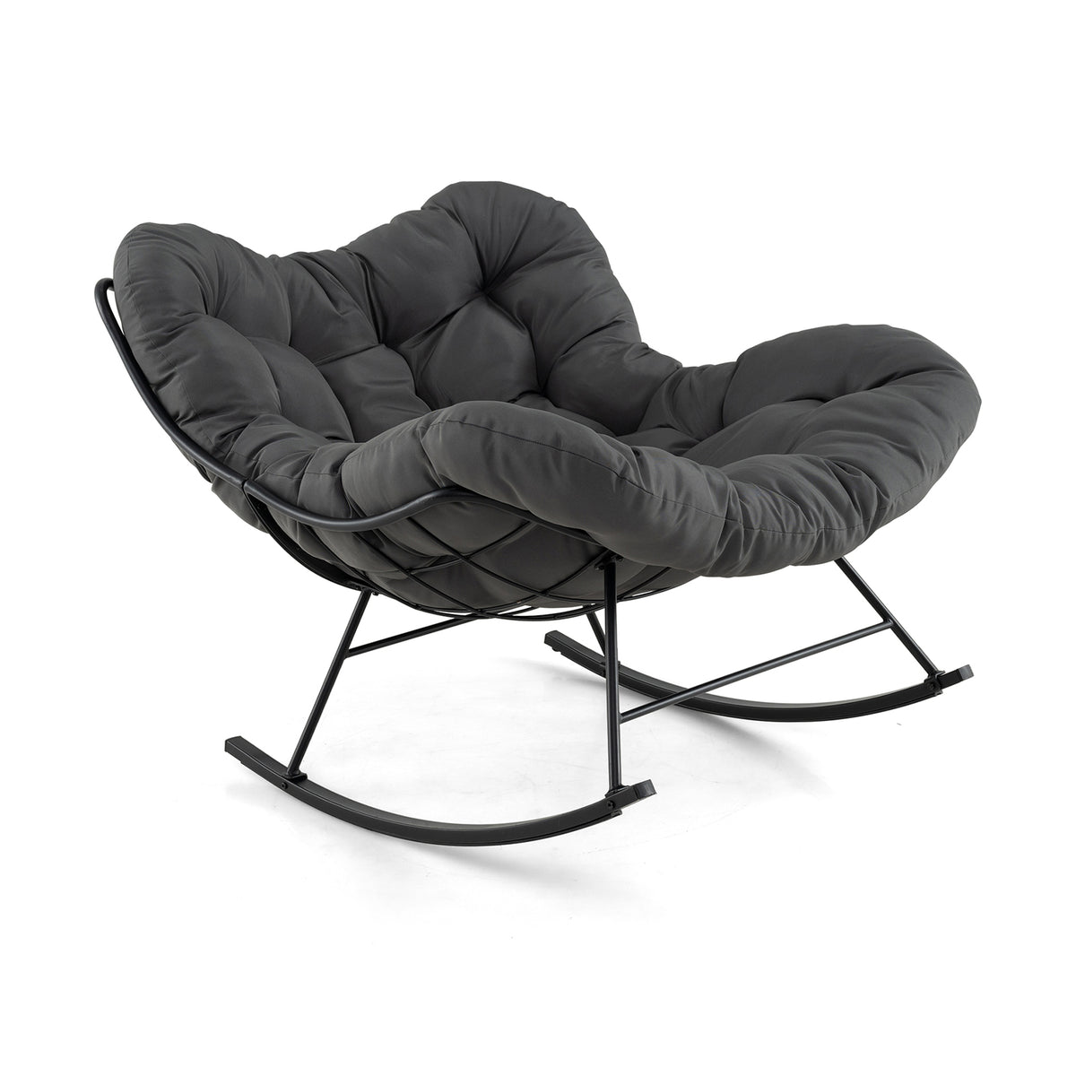 Oversized Egg Papasan Chair with Padded Cushion for Porch-Gray-Outdoor Rocking Chairs & Gliders-DECOROLALA