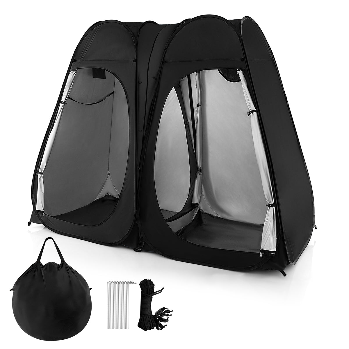 Oversized Pop Up Shower Tent with Window Floor and Storage Pocket-Black-Tents-DECOROLALA