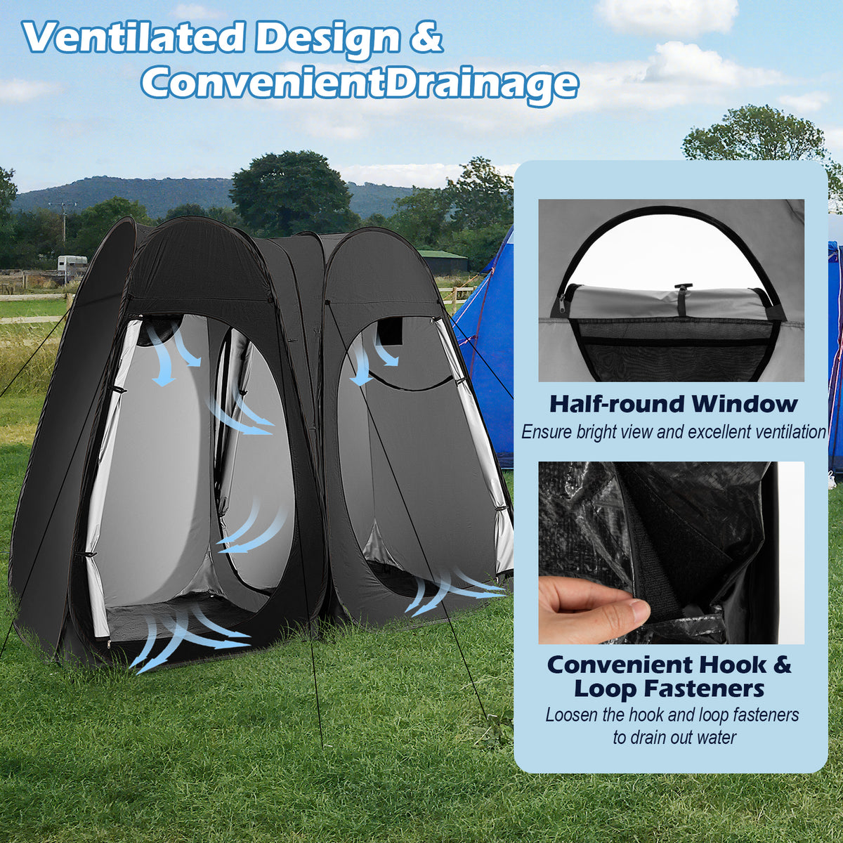 Oversized Pop Up Shower Tent with Window Floor and Storage Pocket-Black-Tents-DECOROLALA