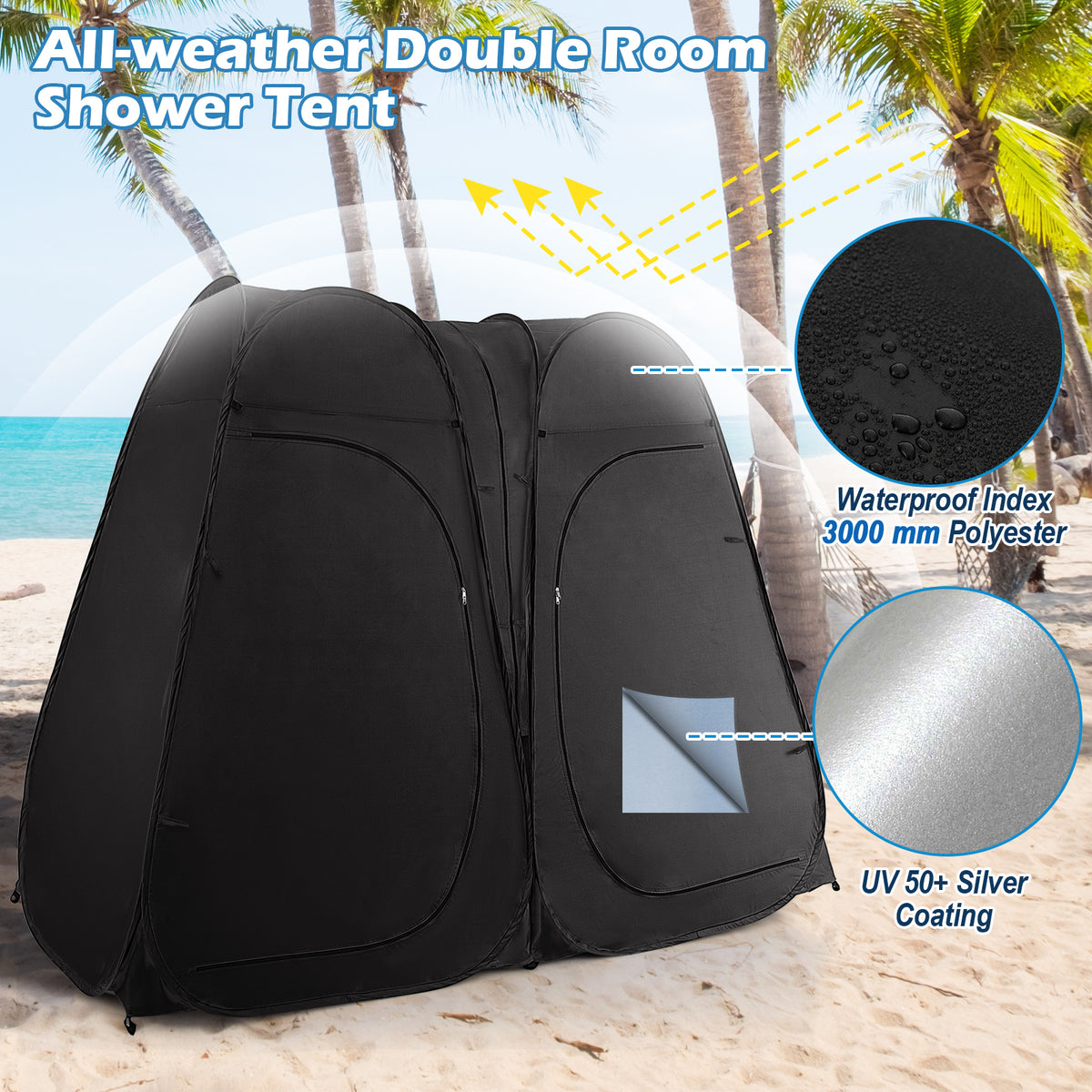 Oversized Pop Up Shower Tent with Window Floor and Storage Pocket-Black-Tents-DECOROLALA
