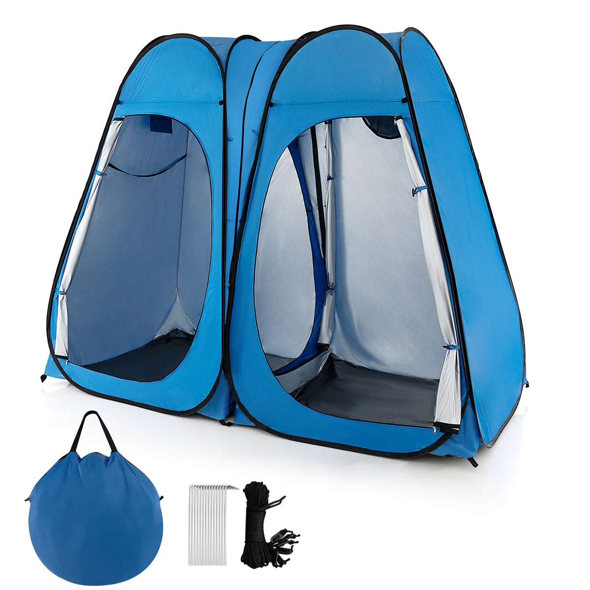 Oversized Pop Up Shower Tent with Window Floor and Storage Pocket-Blue-Tents-DECOROLALA