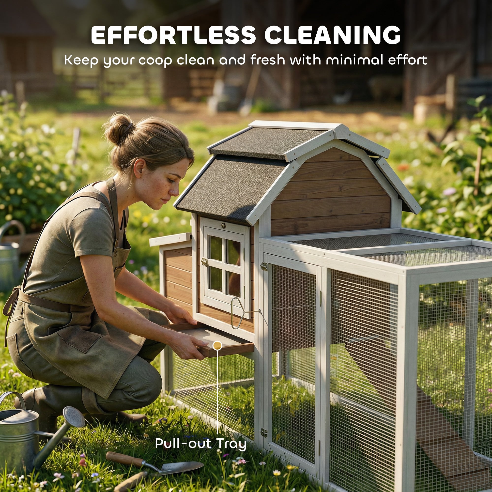 71" Chicken Coop for 3 Chickens, Wooden Hen House with Run, Removable Tray, Nesting Box, Waterproof Asphalt Roof