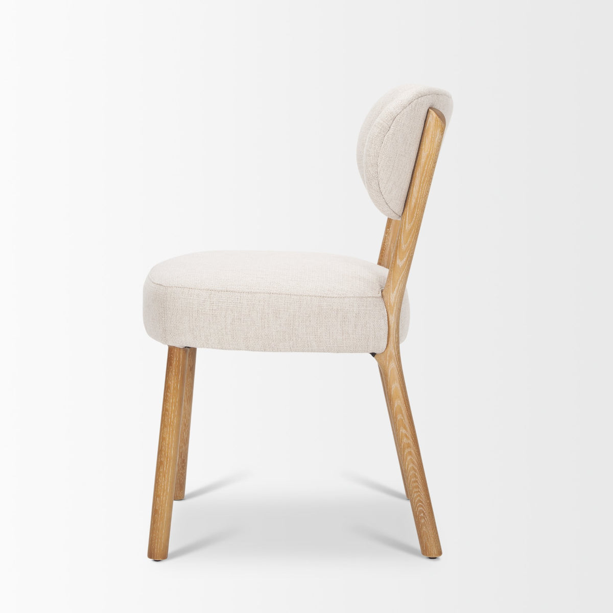 Owen Curved Back Dining Side Chair | Beige Fabric w/ Brown Wood-Dining Chairs-DECOROLALA