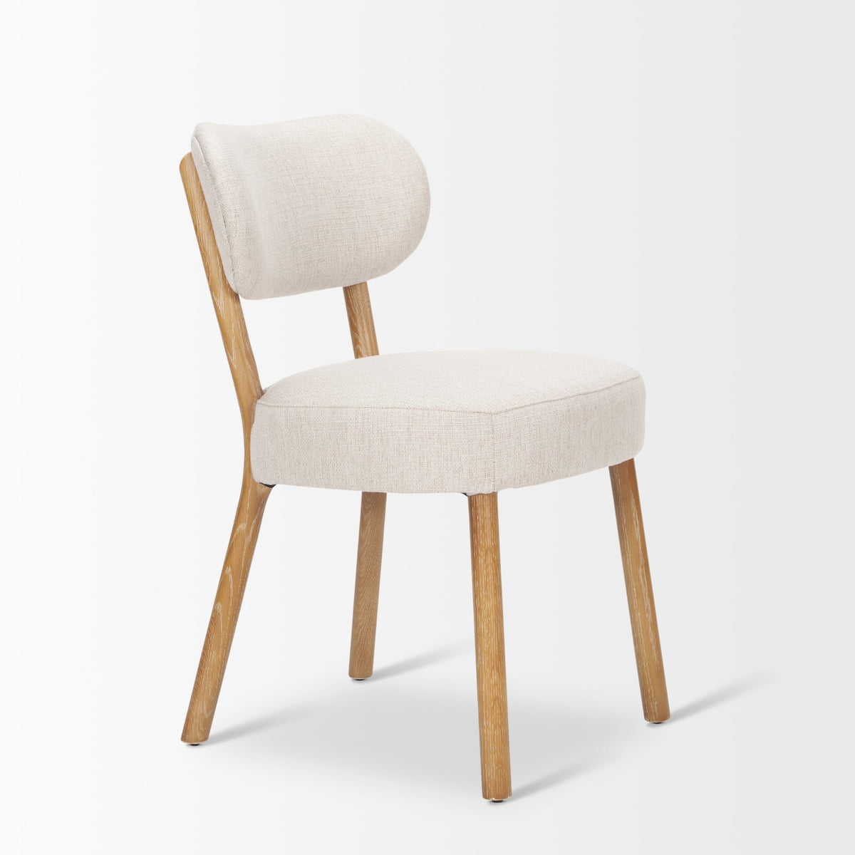 Owen Curved Back Dining Side Chair | Beige Fabric w/ Brown Wood-Dining Chairs-DECOROLALA