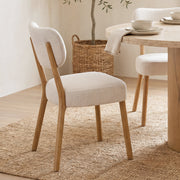 Owen Curved Back Dining Side Chair | Beige Fabric w/ Brown Wood-Dining Chairs-DECOROLALA