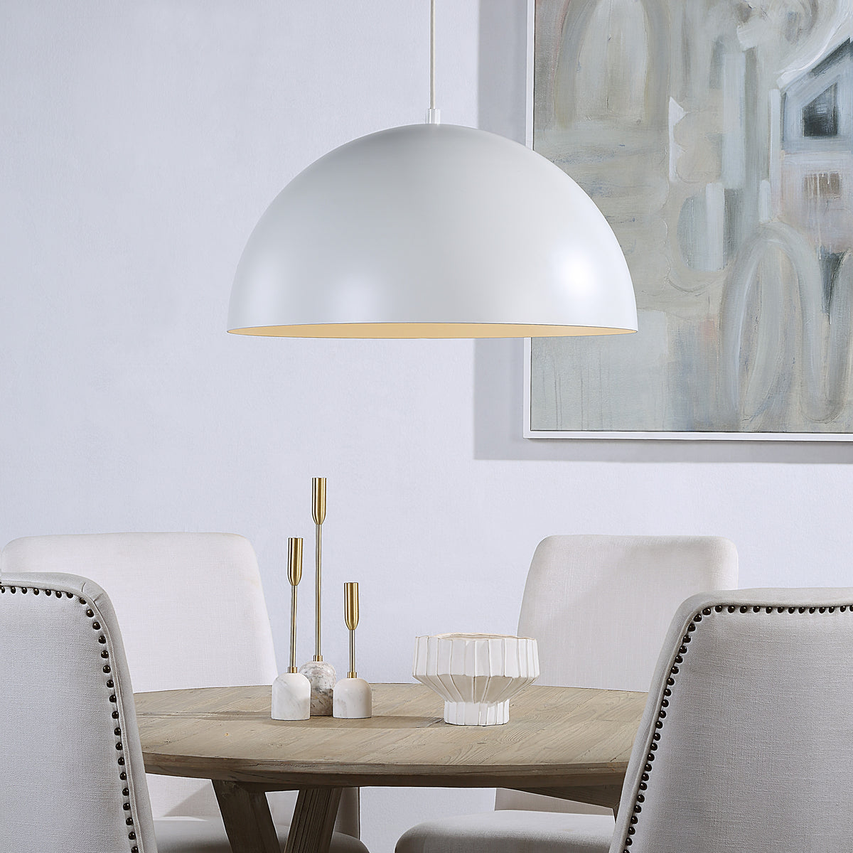 Ozona 27.5" 1-Light Chandelier Matte Off-White-Ceiling Light Fixtures-DECOROLALA