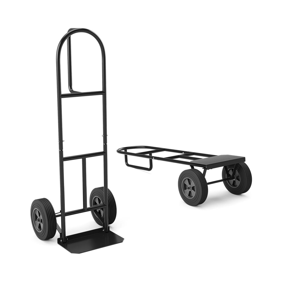 P-Handle Sack Truck with 10 Inch Wheels and Foldable Load Area-Black-Garages-DECOROLALA