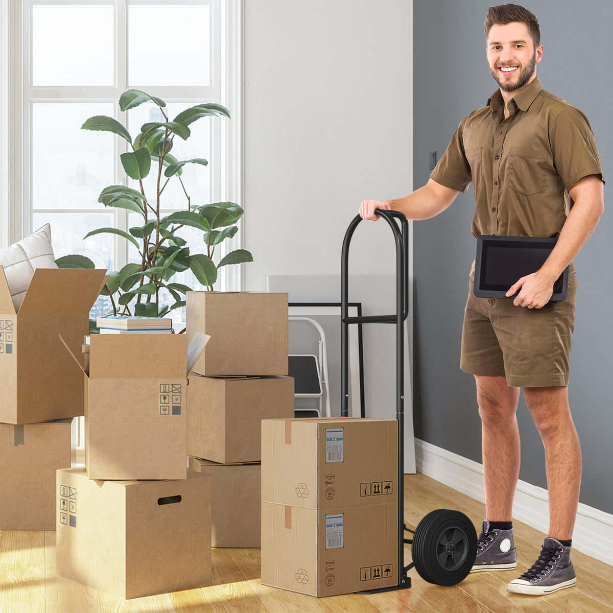 P-Handle Sack Truck with 10 Inch Wheels and Foldable Load Area-Black-Garages-DECOROLALA