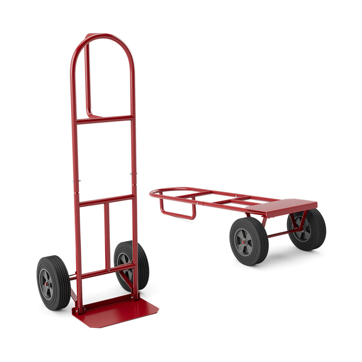 P-Handle Sack Truck with 10 Inch Wheels and Foldable Load Area-Red-Garages-DECOROLALA