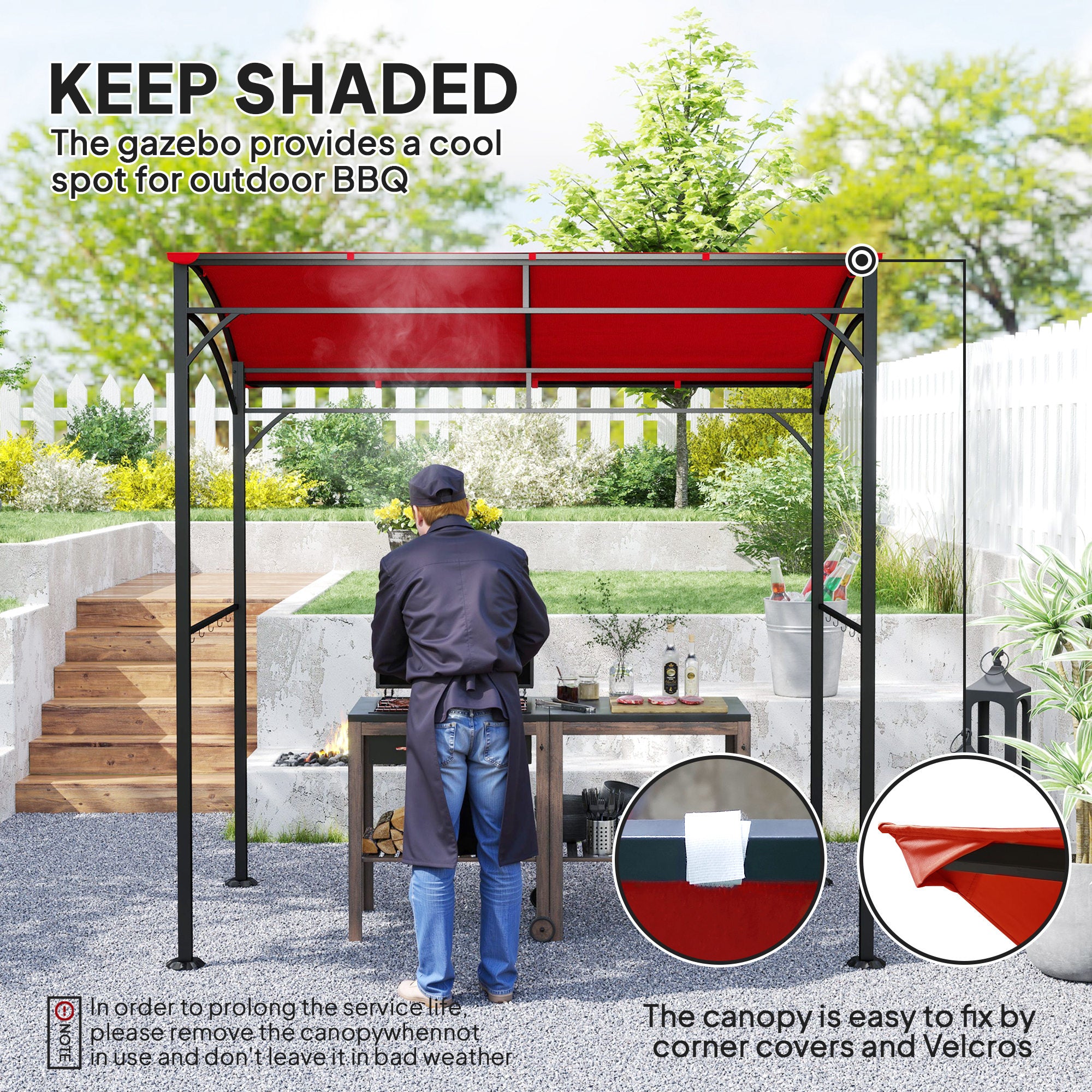 7' x 5' BBQ Grill Gazebo - Wine Red Steel Frame Canopy