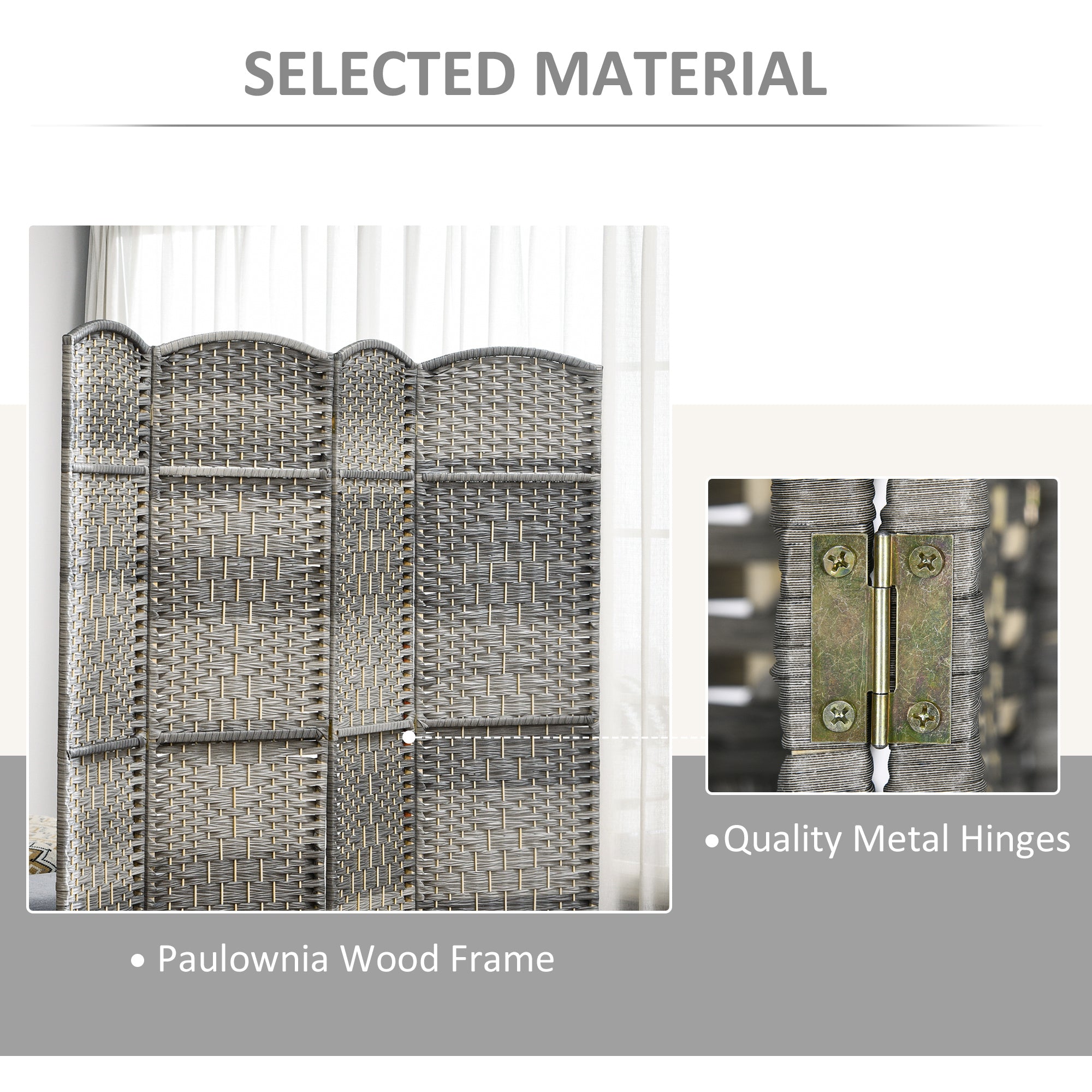 6 Ft Tall Folding Room Divider, 3 Panel Portable Privacy Screen, Hand-Woven Partition Wall Divider, Mixed Grey