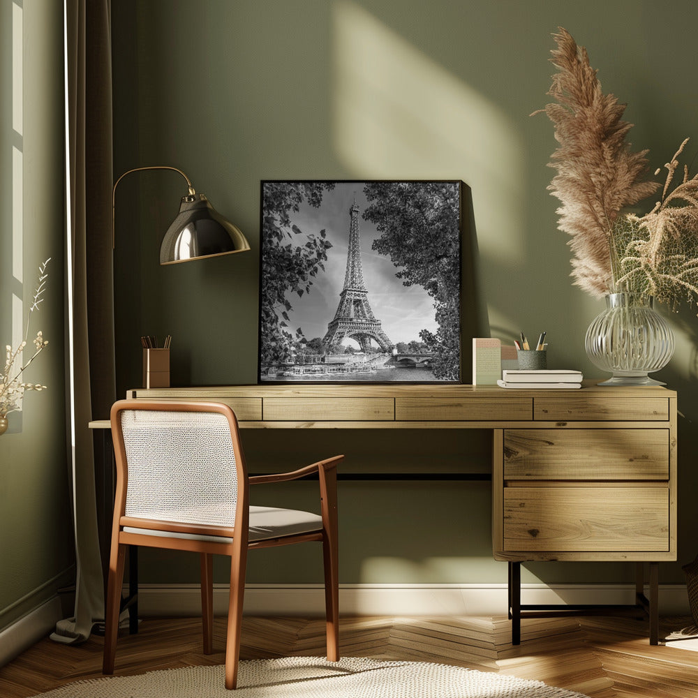 PARIS Eiffel Tower & River Seine Monochrome-canvas-DECOROLALA
