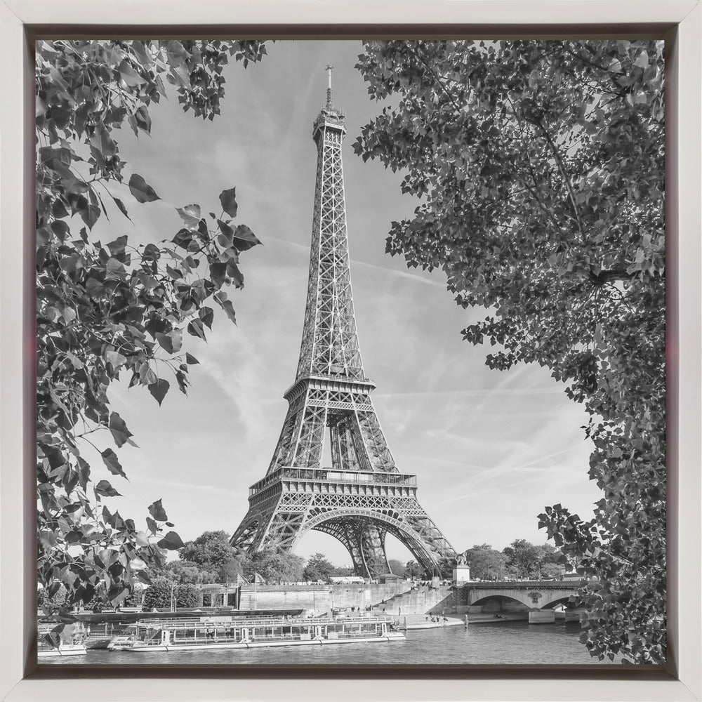PARIS Eiffel Tower &amp; River Seine - Monochrome-canvas-DECOROLALA