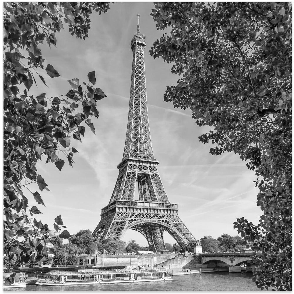 PARIS Eiffel Tower &amp; River Seine - Monochrome-canvas-DECOROLALA