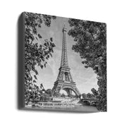 PARIS Eiffel Tower &amp; River Seine - Monochrome-canvas-DECOROLALA
