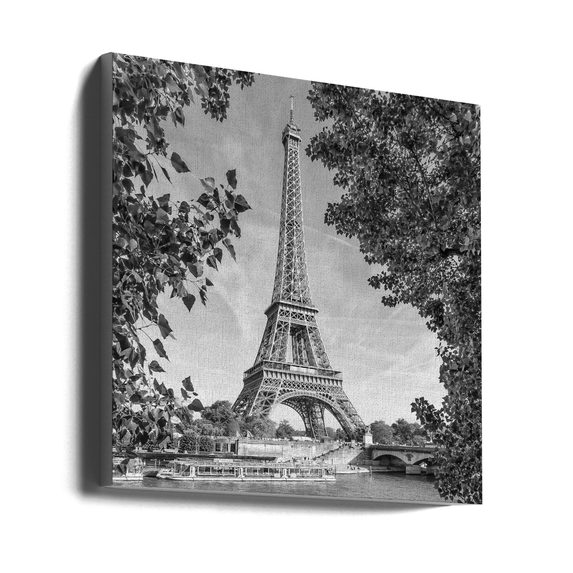 PARIS Eiffel Tower &amp; River Seine - Monochrome-canvas-DECOROLALA
