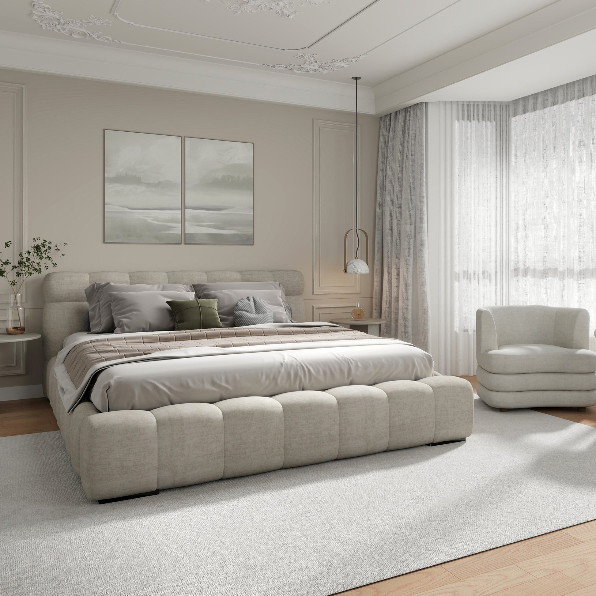 PASHA-78" PLATFORM BED-BEIGE PEARL-Bed frame-DECOROLALA