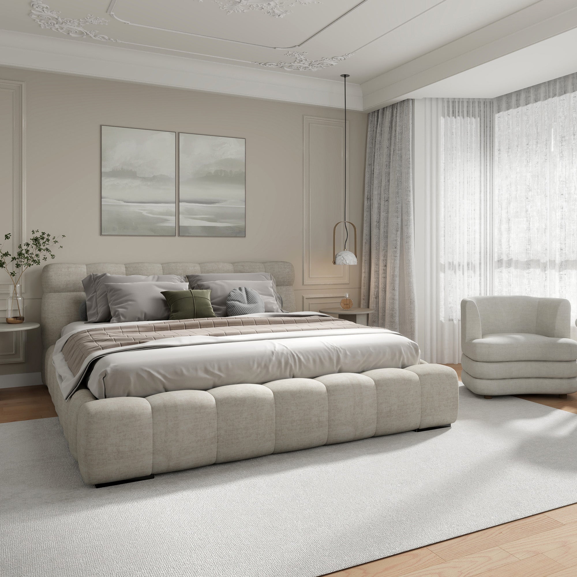 PASHA-78" PLATFORM BED-BEIGE PEARL-Bed frame-DECOROLALA