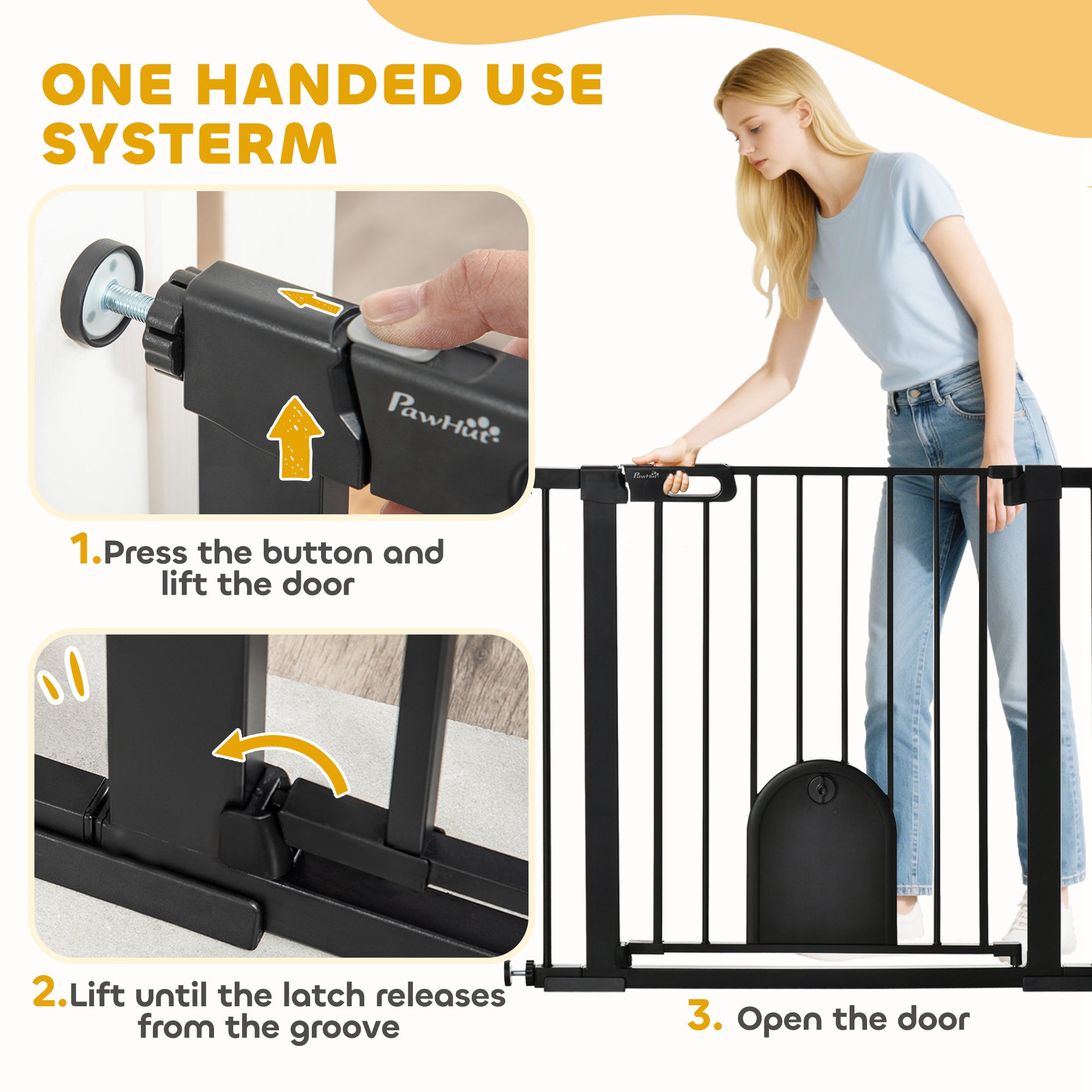 Barrière de sécurité extra-large pour animaux de 30"-41" avec petite porte, barrière pour chiens de 30"H avec portillon de sécurité, fixation par pression pour escaliers, noire