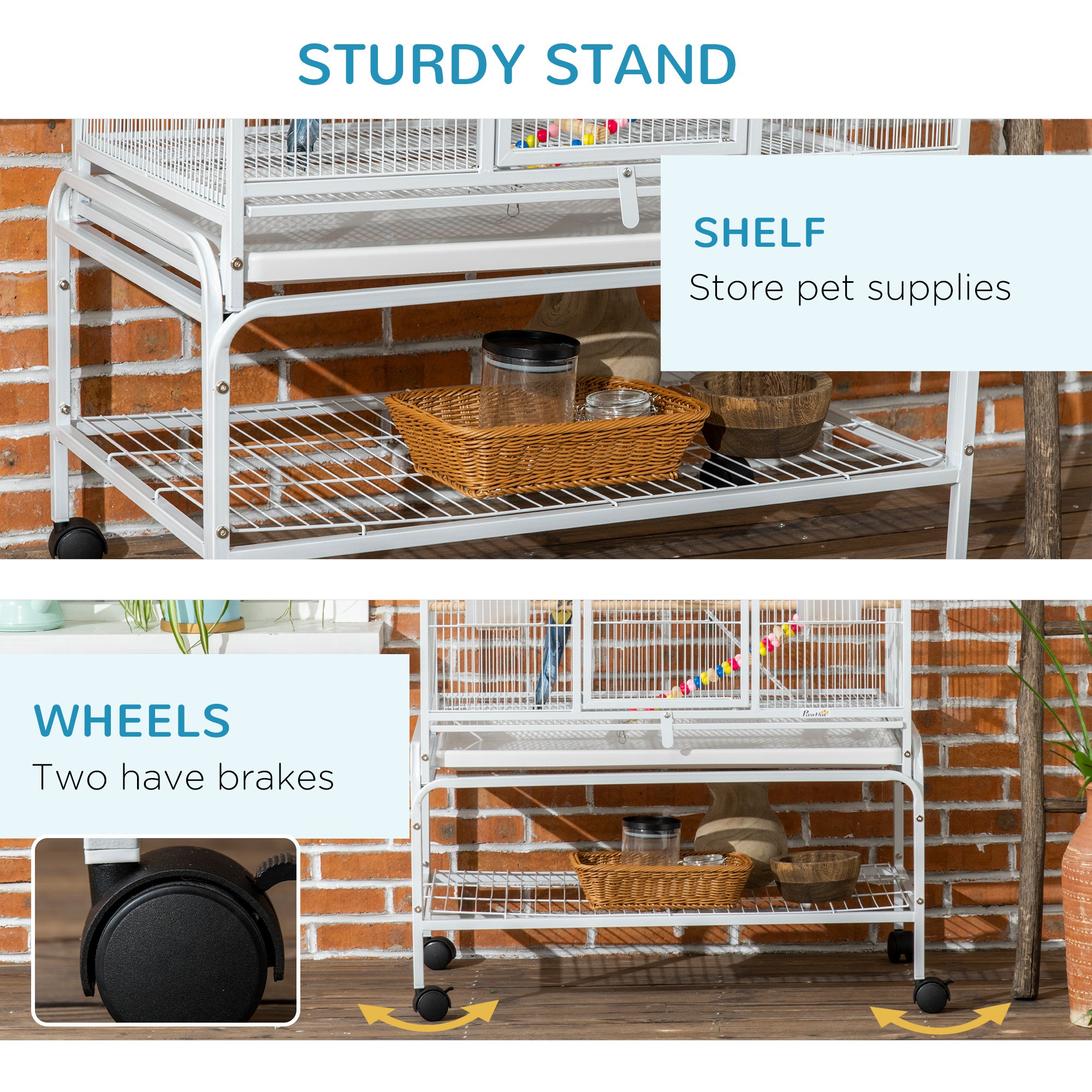 71" Bird Cage with Wheels Perches, Ramp, Storage Shelf, Toys for Canaries, Finches, Cockatiels, Parakeets, White