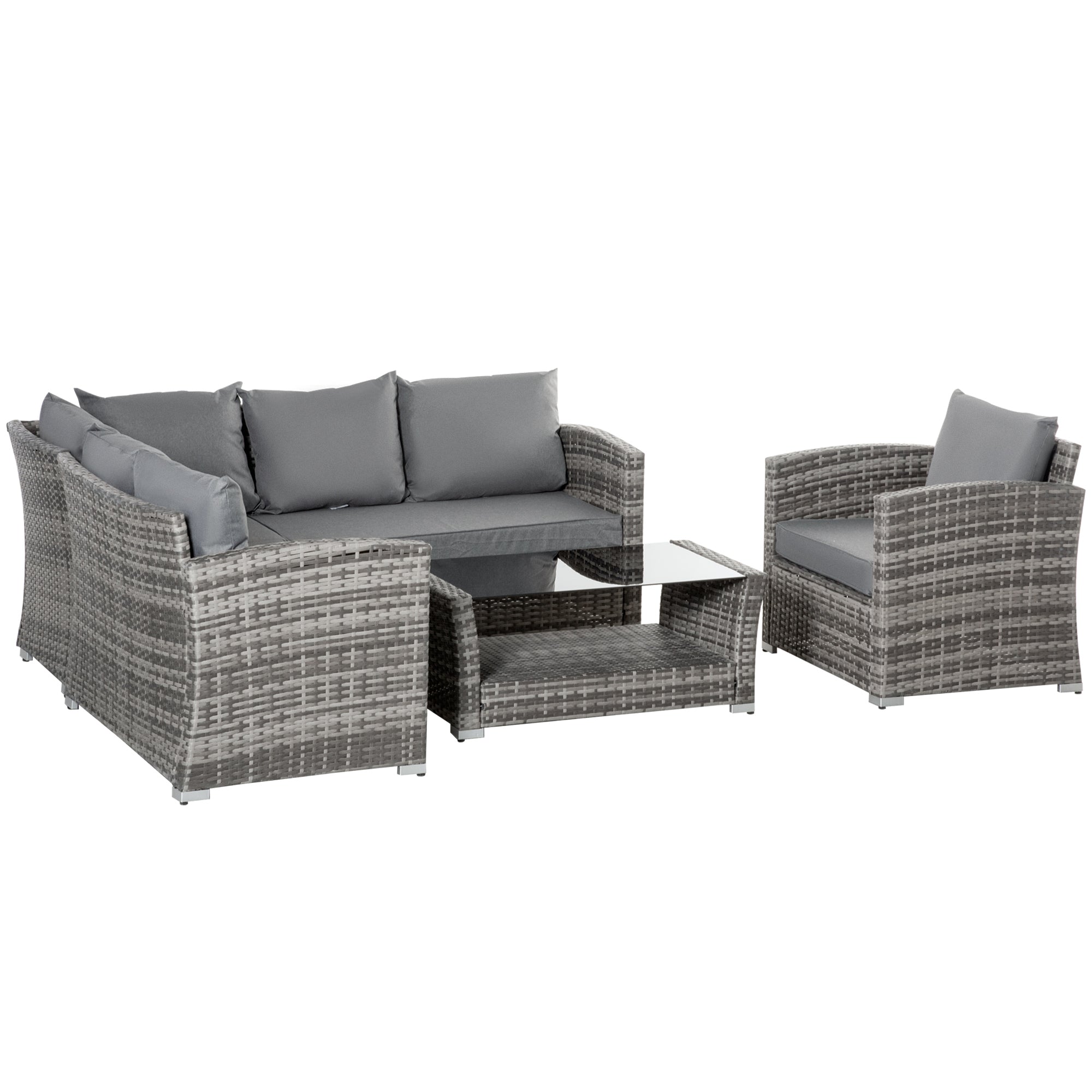 PE Rattan 5pc Patio Sectional Sofa Set - Grey-DECOROLALA