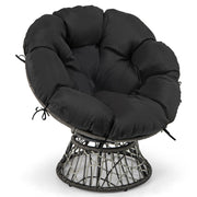PE Wicker Papasan Chair with Thick and Removable Cushion-Black-Patio Dining Chairs-DECOROLALA