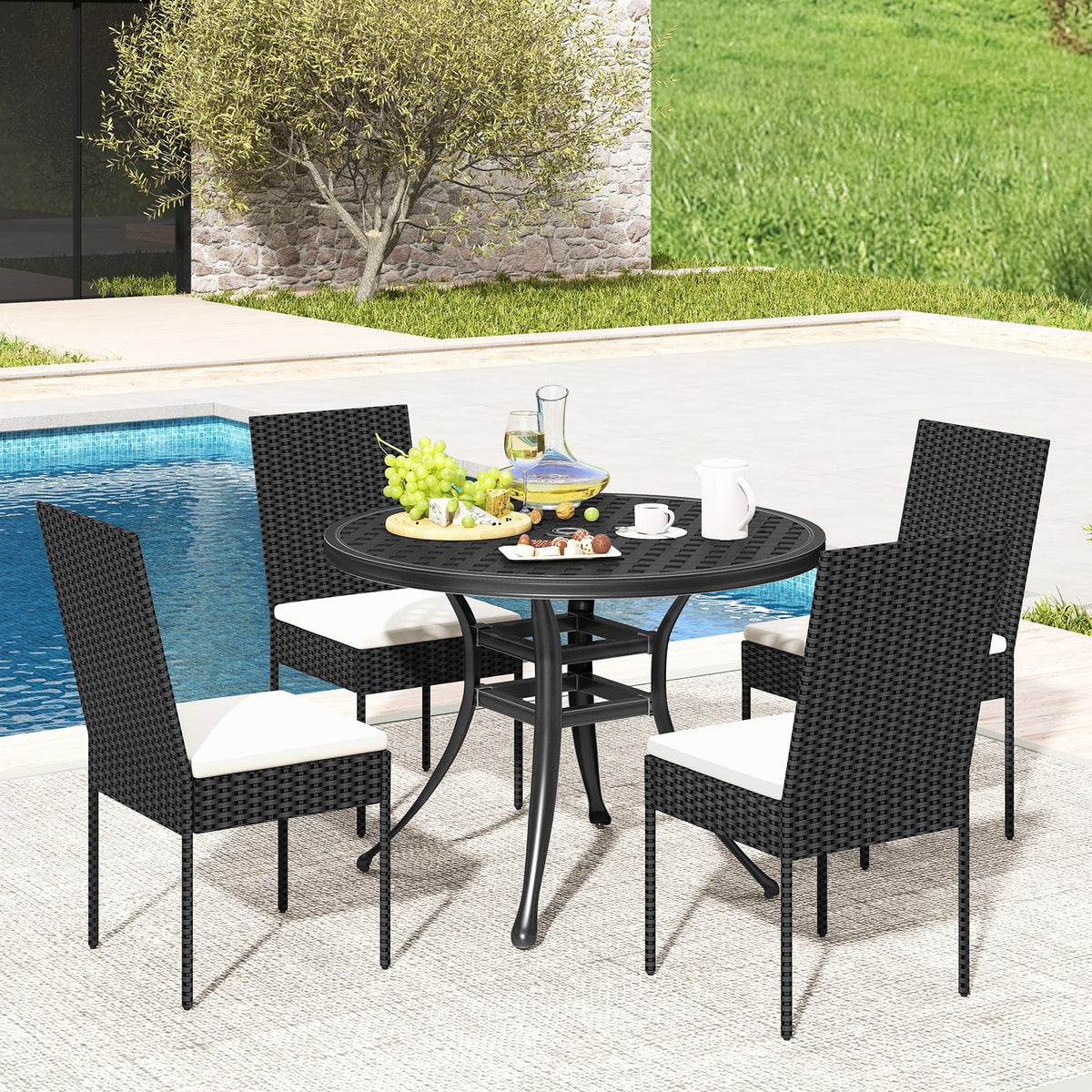 PE Wicker Patio Chairs Set of 2/4 with Cushions for Porch Deck Garden and Backyard-4 Pieces-Outdoor Bar Furniture-DECOROLALA