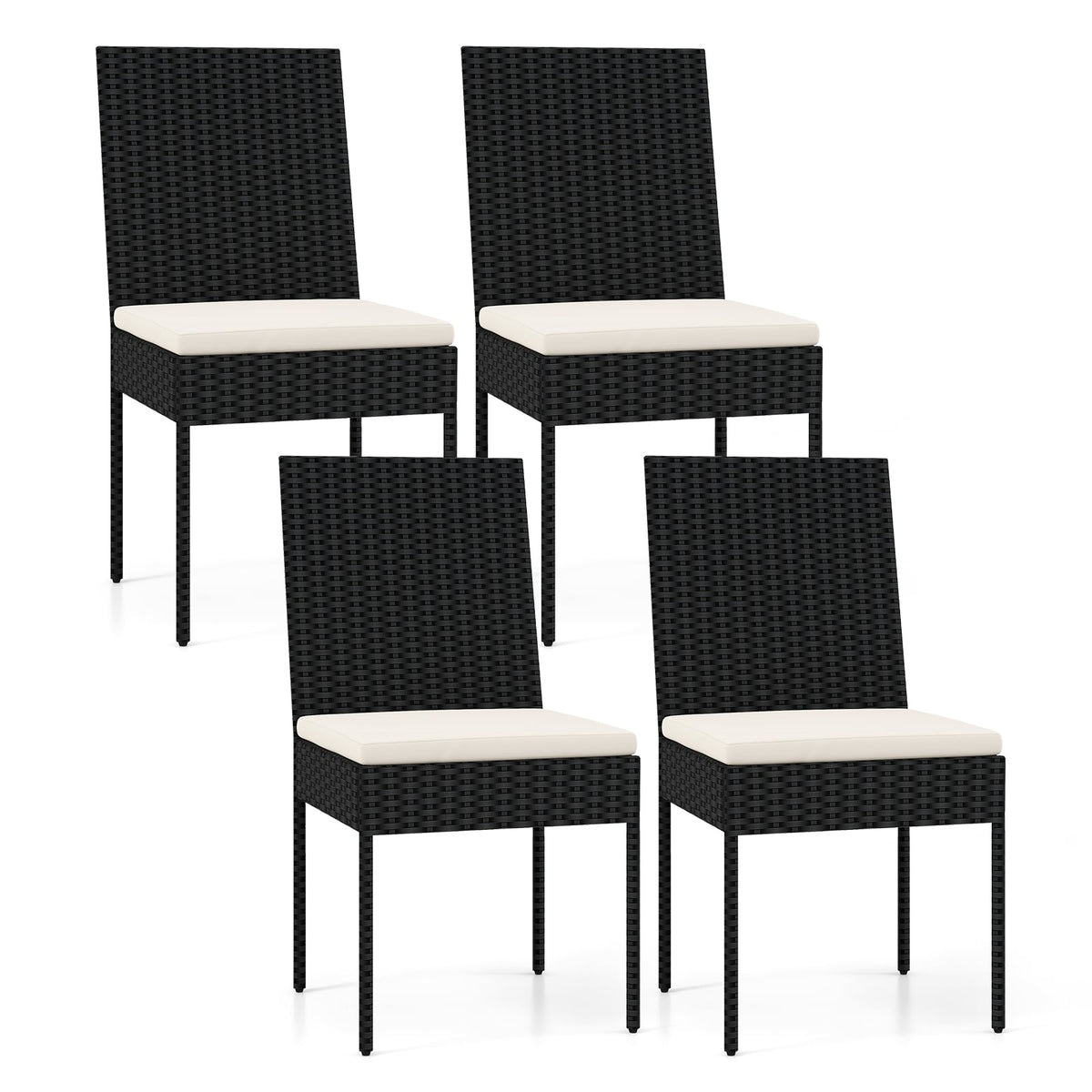 PE Wicker Patio Chairs Set of 2/4 with Cushions for Porch Deck Garden and Backyard-4 Pieces-Outdoor Bar Furniture-DECOROLALA