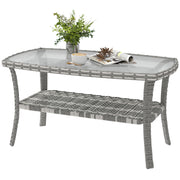 PE Wicker Patio Coffee Table with Glass Top - Dark Grey-Patio & Garden > Patio Furniture > Patio Side Tables-DECOROLALA