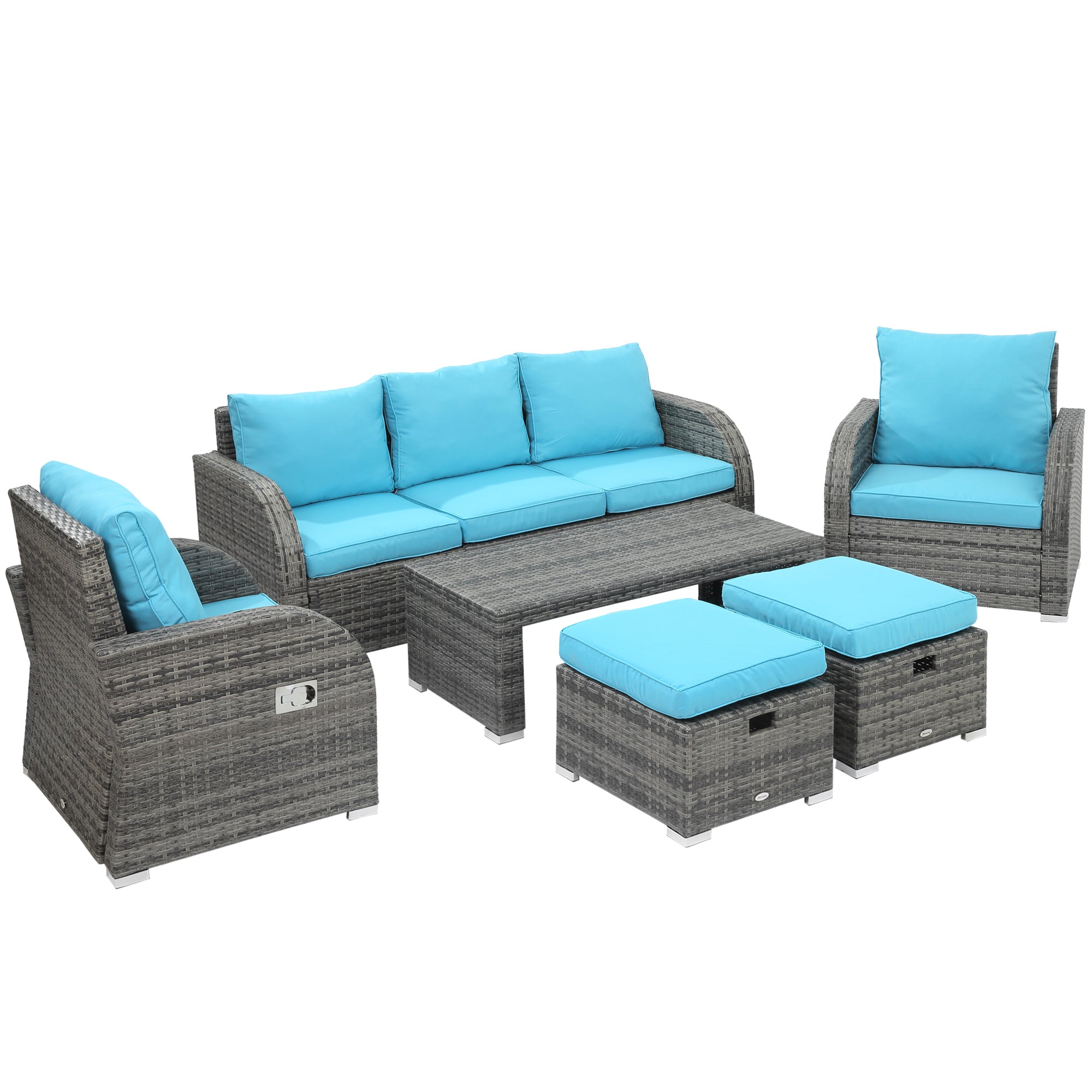 PE Wicker Patio Furniture Set 6pc Sky Blue Sectional-DECOROLALA