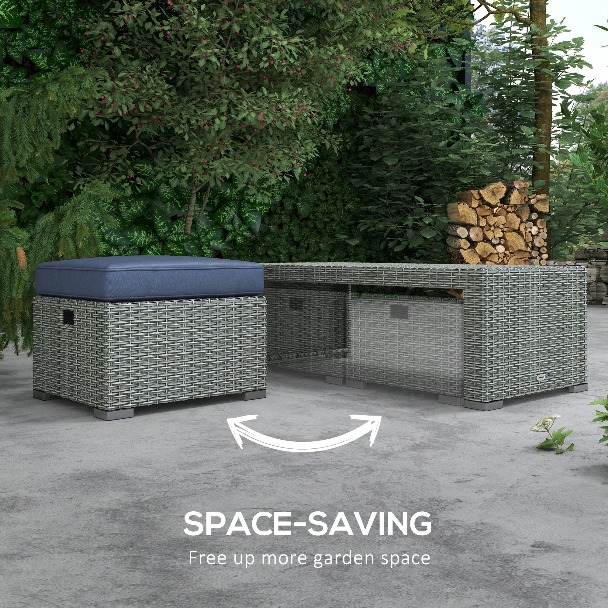 PE Wicker Patio Sectional Set 6-Piece Dark Blue-DECOROLALA