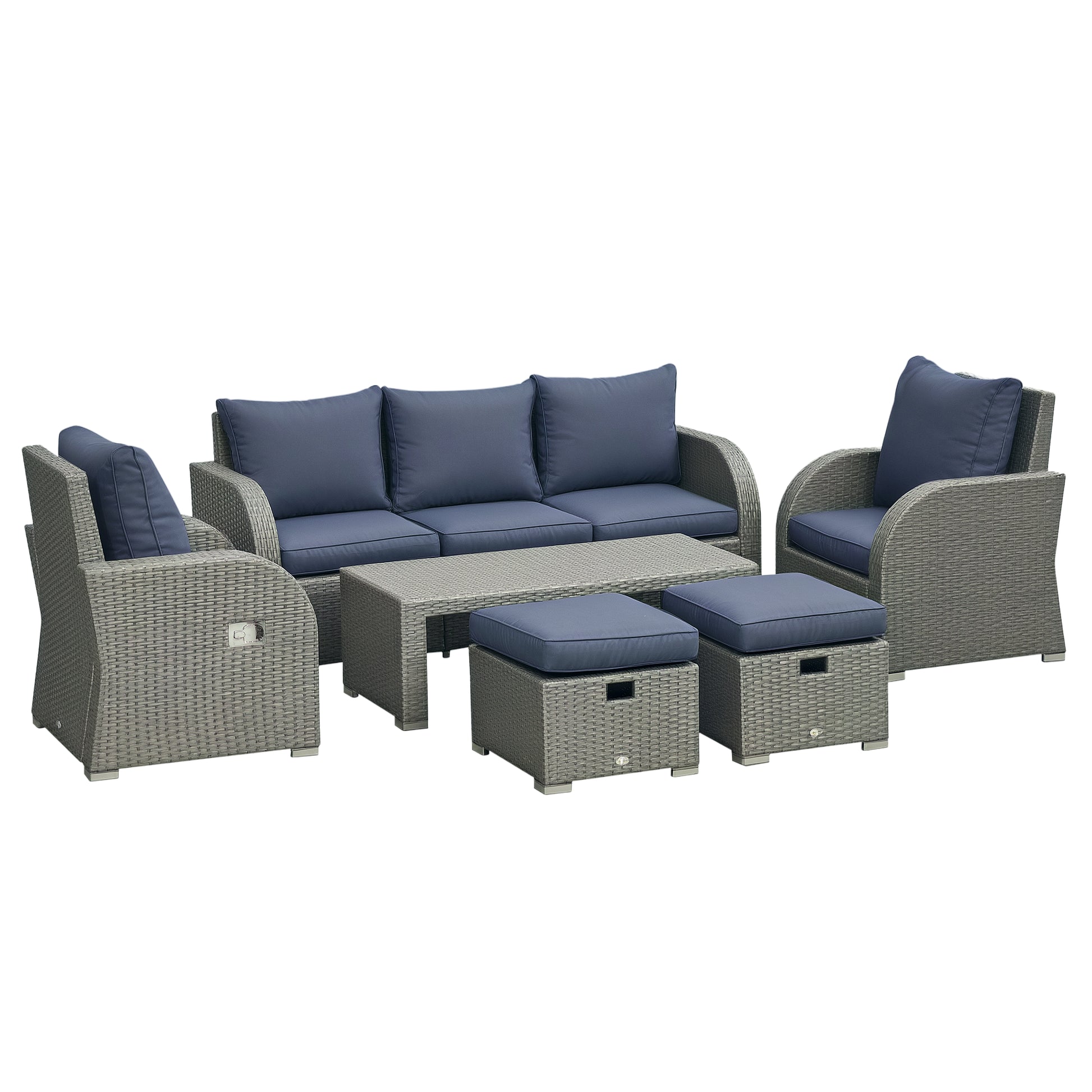 PE Wicker Patio Sectional Set 6-Piece Dark Blue-DECOROLALA