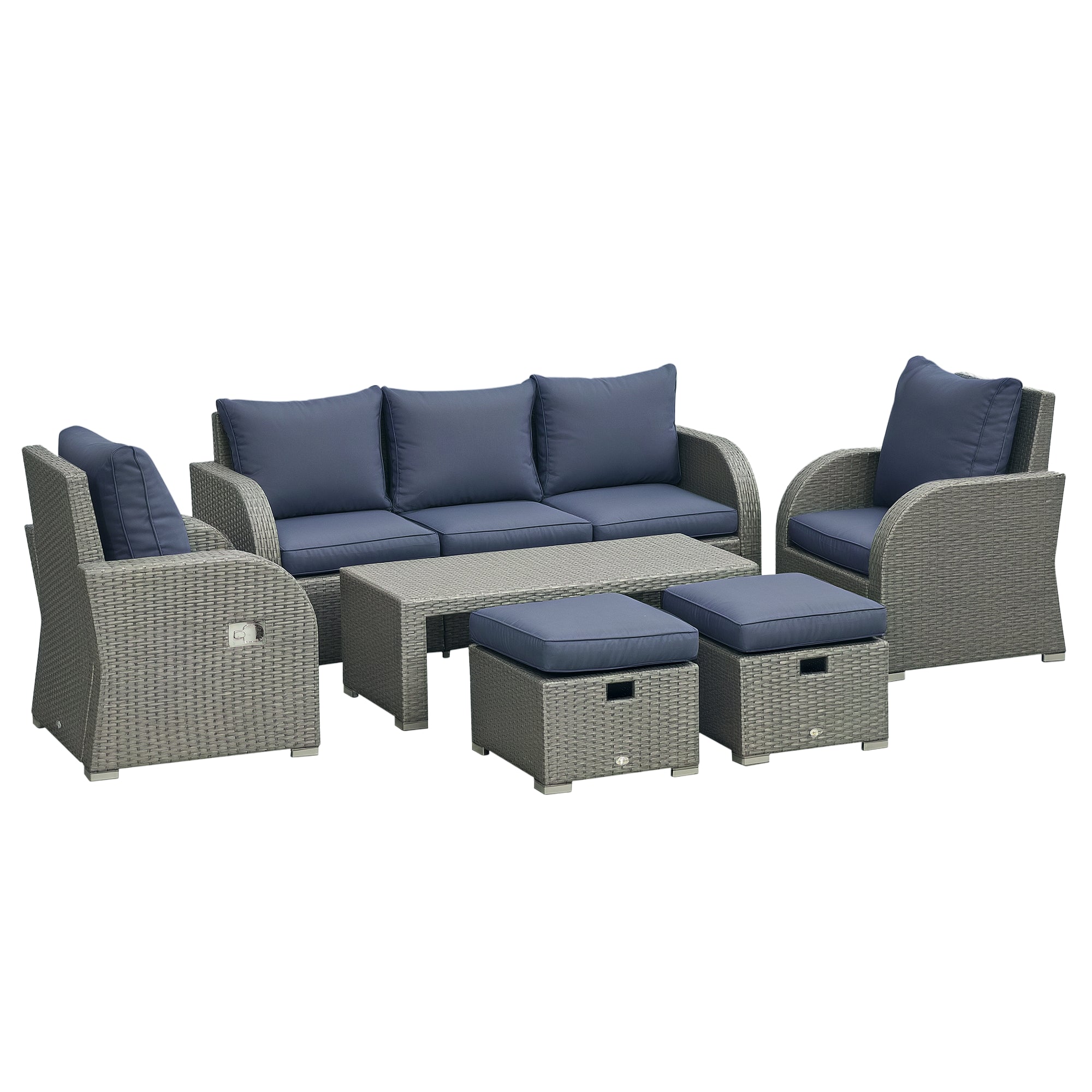PE Wicker Patio Sectional Set 6-Piece Dark Blue-DECOROLALA