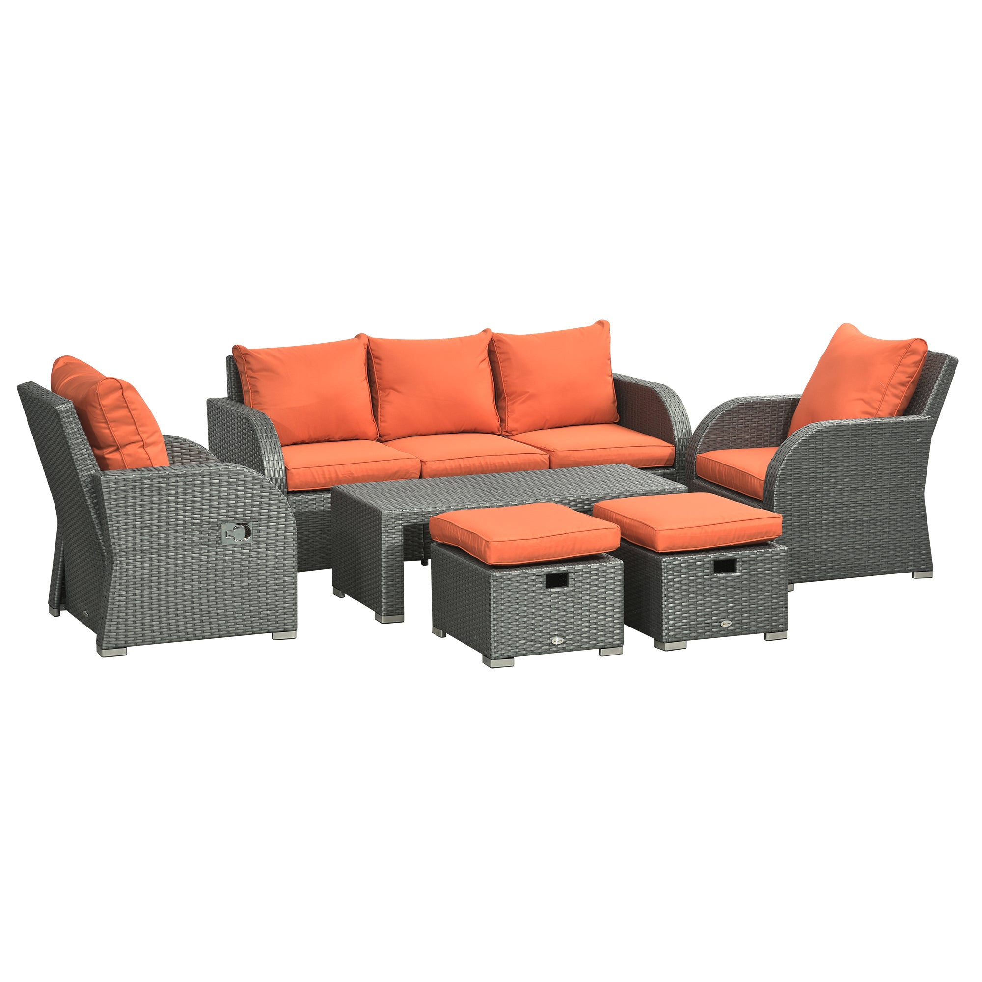 PE Wicker Patio Set 6pc Sectional Sofa Orange-DECOROLALA
