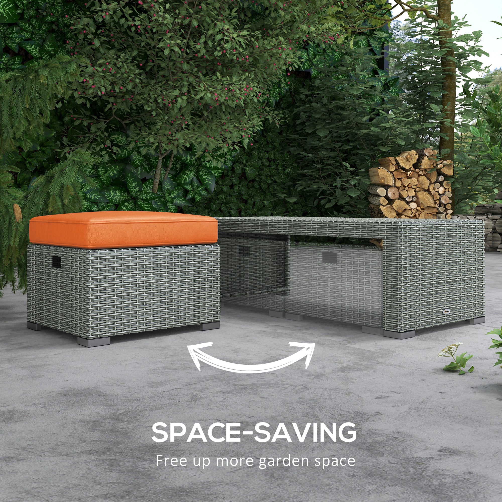 PE Wicker Patio Set 6pc Sectional Sofa Orange-DECOROLALA