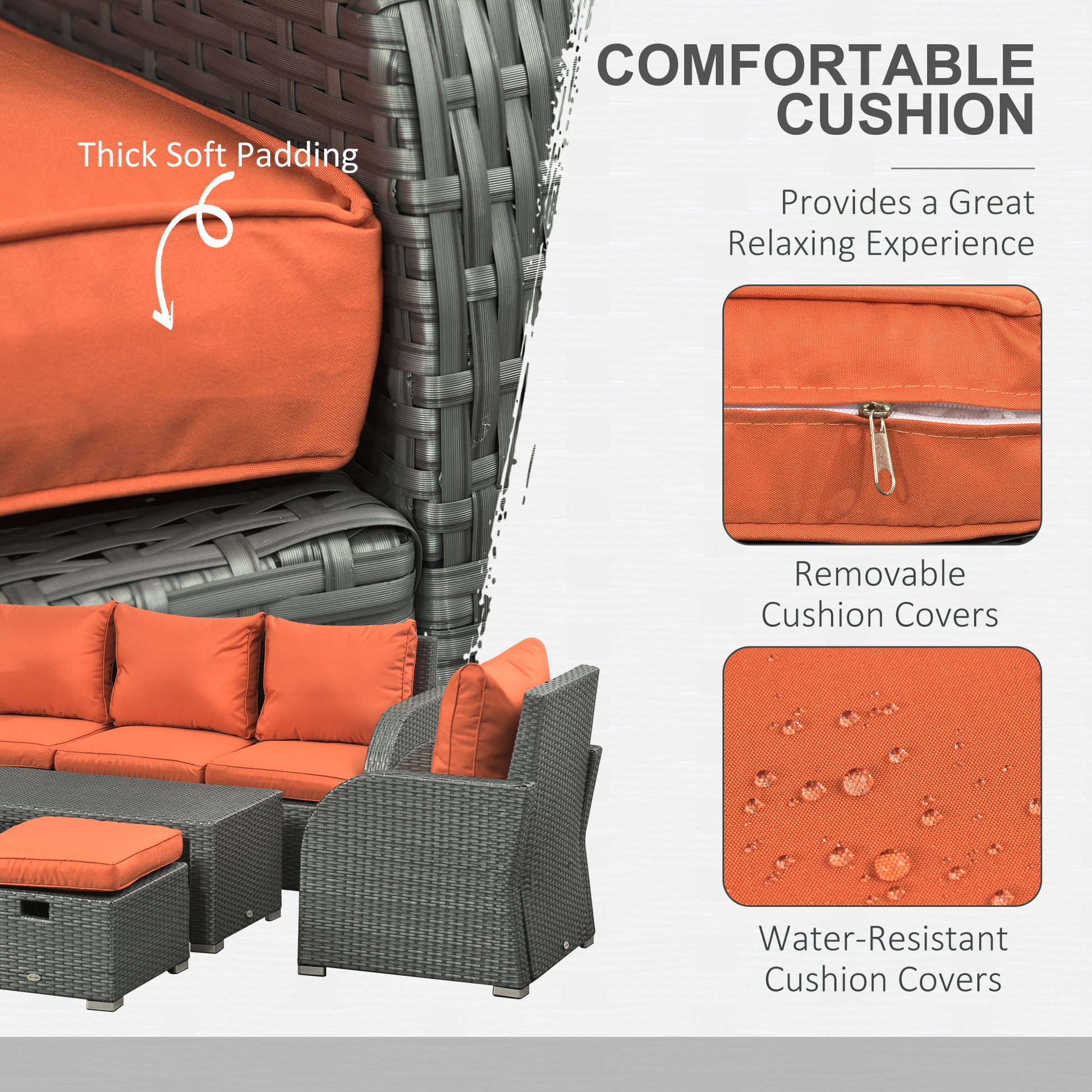 PE Wicker Patio Set 6pc Sectional Sofa Orange-DECOROLALA