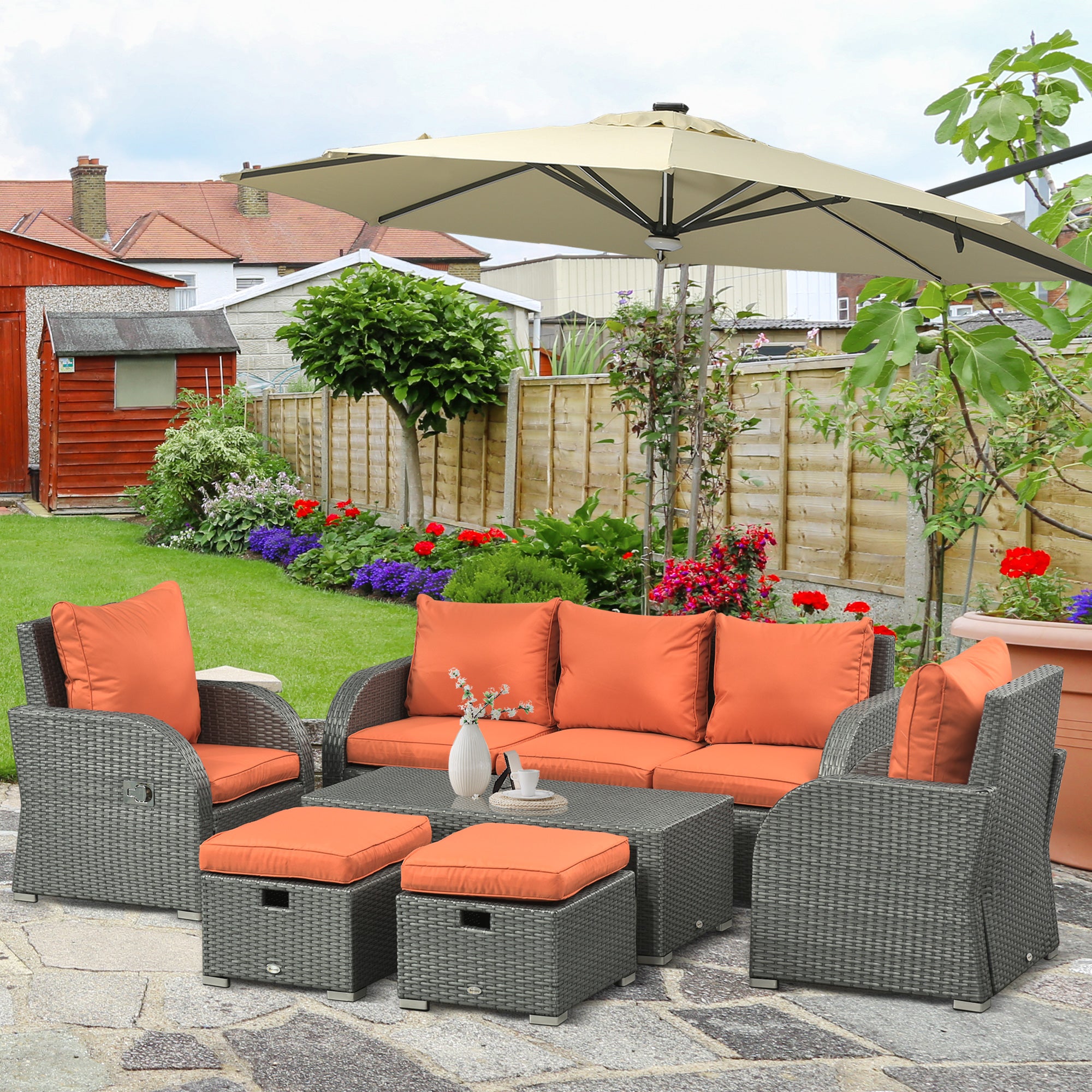 PE Wicker Patio Set 6pc Sectional Sofa Orange-DECOROLALA