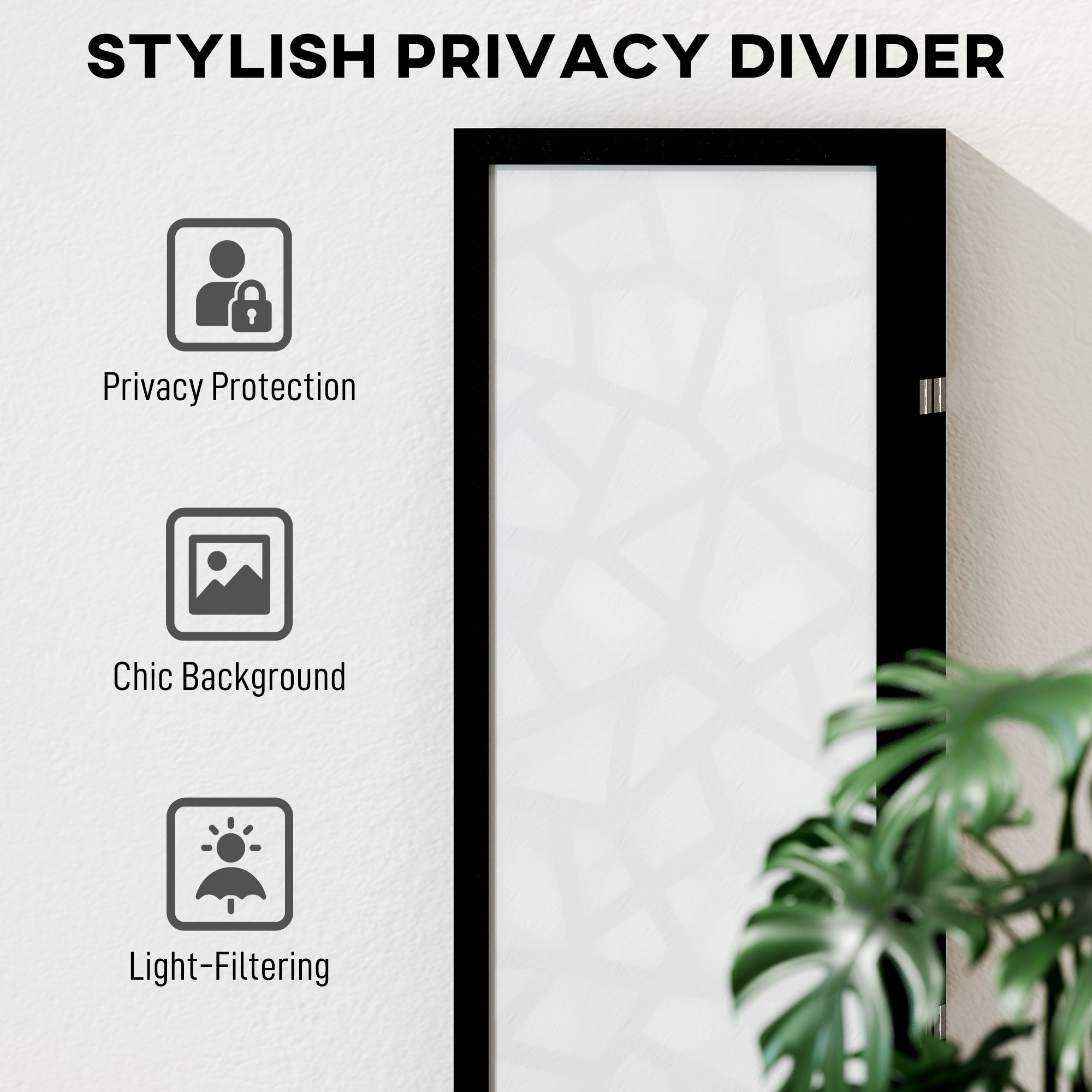 6 Panel Room Divider, 5.6 FT Lightweight Folding Privacy Screen with Geometric Pattern for Living Room, Bedroom, Black
