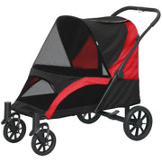 Foldable Pet Stroller for Medium Dogs with Four Big Wheels, Shock-Absorbing Frame, Safety Leashes, Brakes, Black