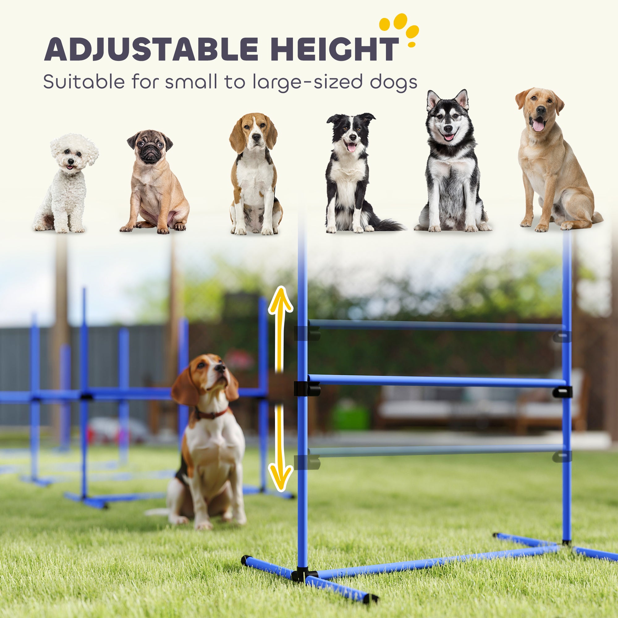 Ensemble de 6 équipements d’entraînement d’agilité pour chiens, barre de saut réglable, kit d’exercice pour animaux avec sac de transport (bleu)