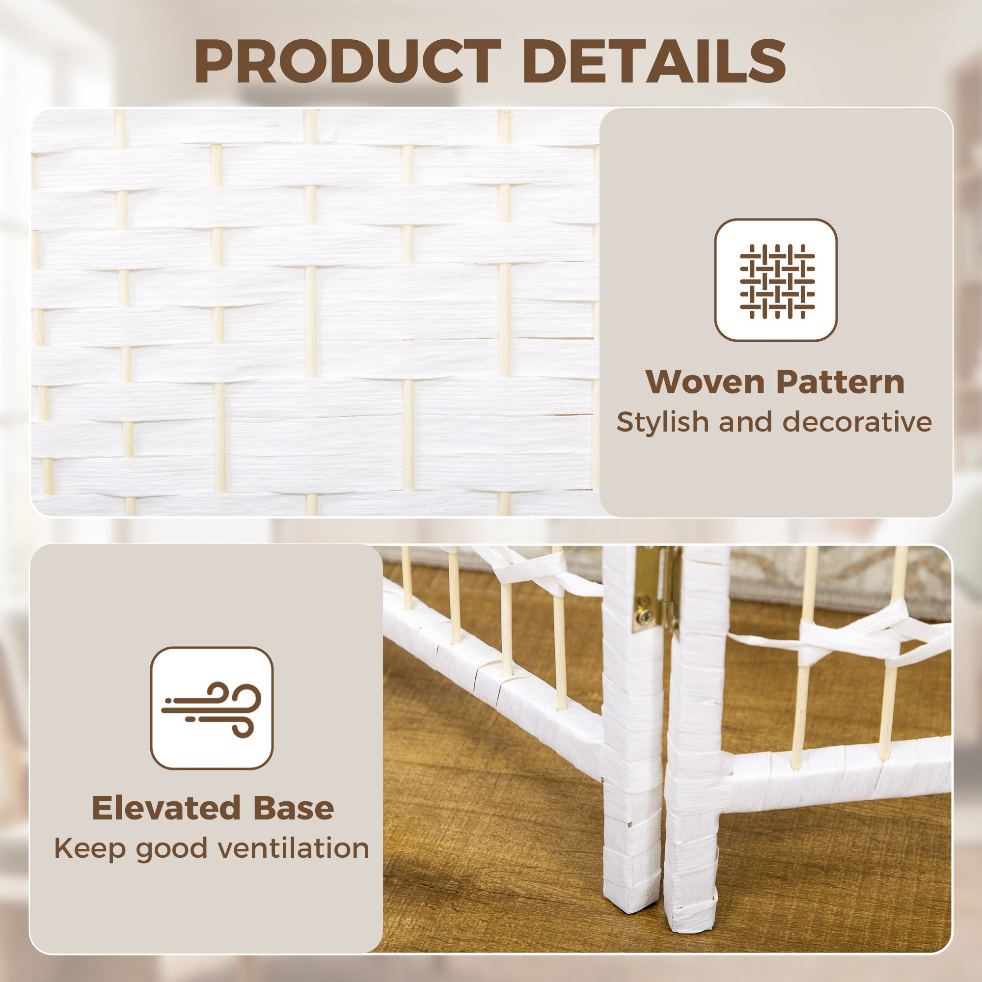 6 Panel Folding Room Divider, Portable Privacy Screen, Wave Fiber Room Partition for Home Office, White