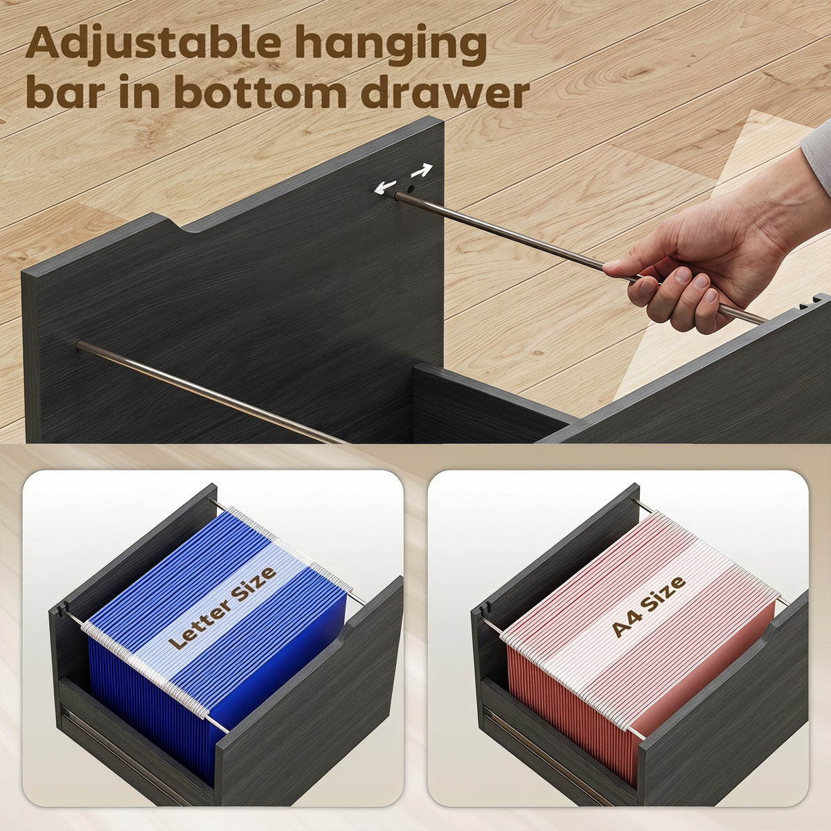 Filing Cabinet with Power Outlets - Black Wood Grain