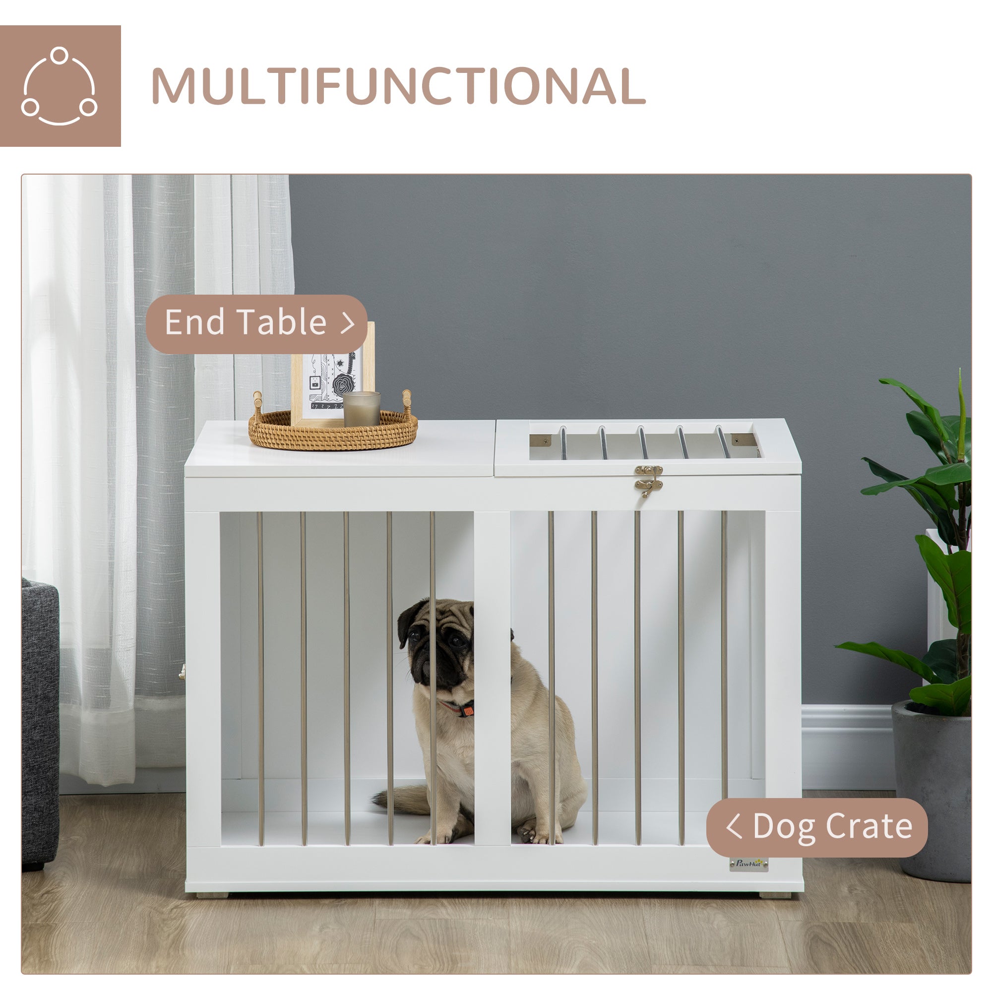 Meuble-cage pour chien de 31.5" avec deux portes, pour chiens de taille moyenne, blanc