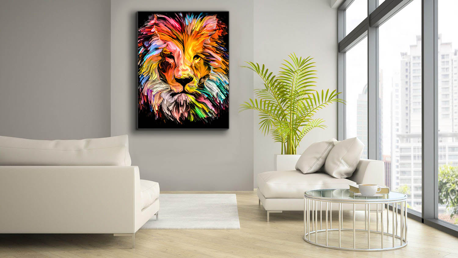 Canvas Printed-Head Lion Multicolor-Wall decor-Wall Decor-DECOROLALA