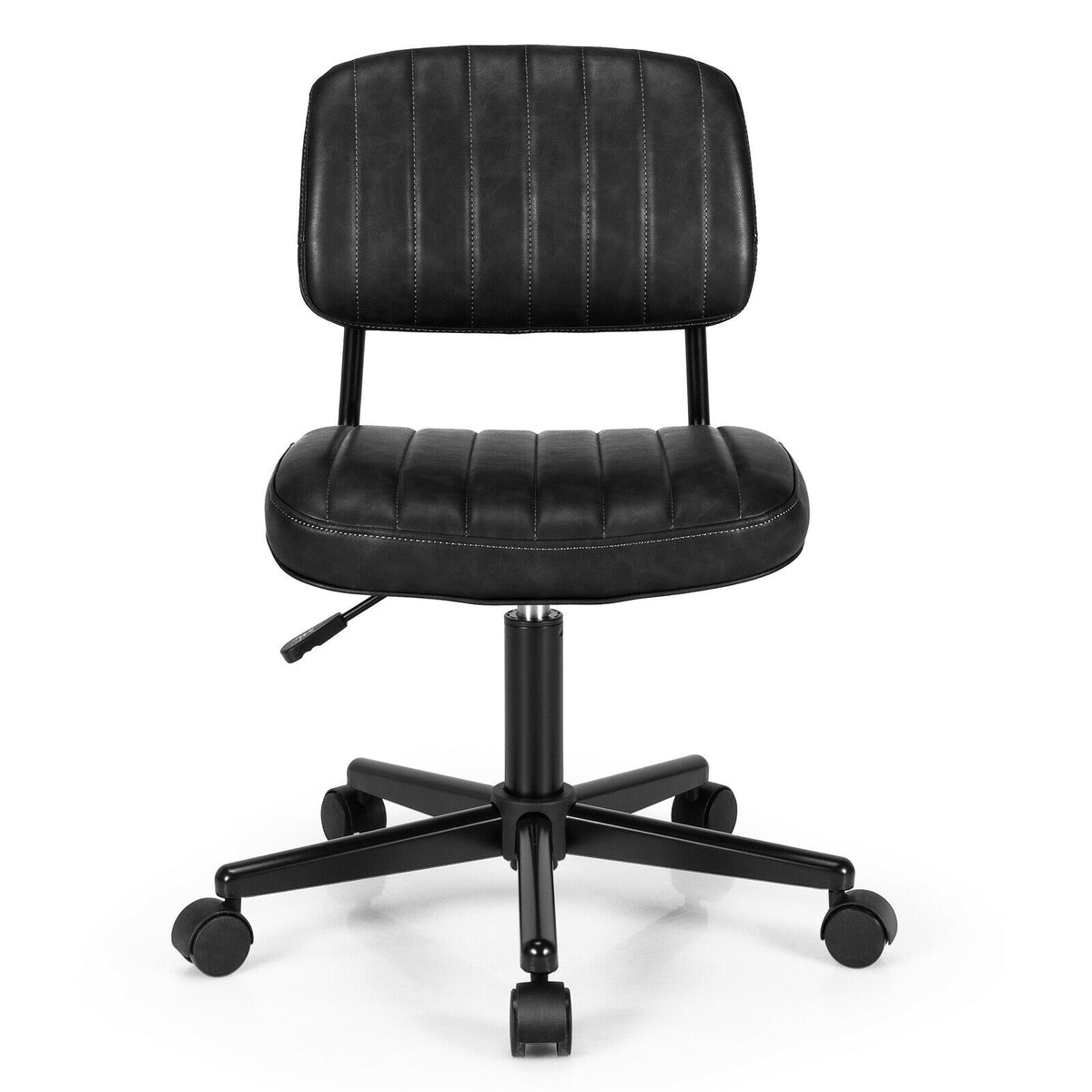PU Leather Adjustable Office Chair Swivel Task Chair with Backrest-Black-Armless Office Chairs-DECOROLALA