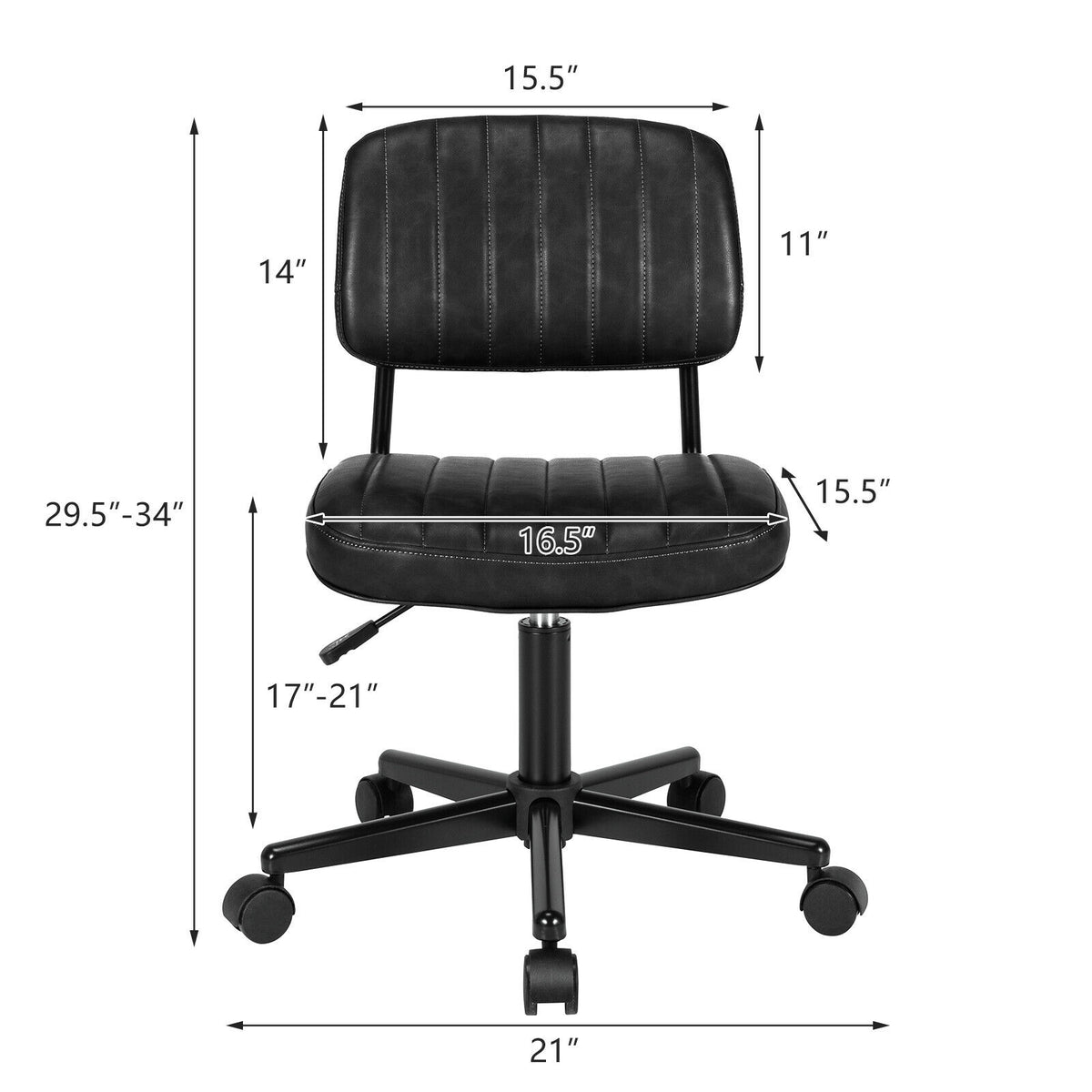 PU Leather Adjustable Office Chair Swivel Task Chair with Backrest-Black-Armless Office Chairs-DECOROLALA