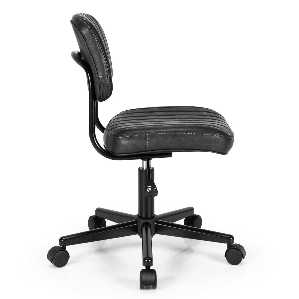 PU Leather Adjustable Office Chair Swivel Task Chair with Backrest-Black-Armless Office Chairs-DECOROLALA